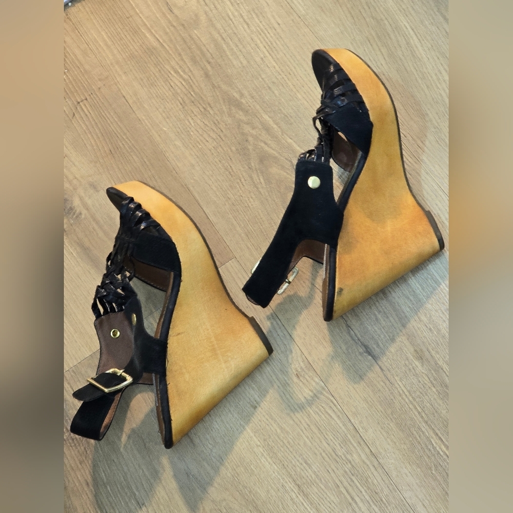 Steve Madden “Turnpike” Leather Upper Wood Platform Wedge – 7M – NWOT